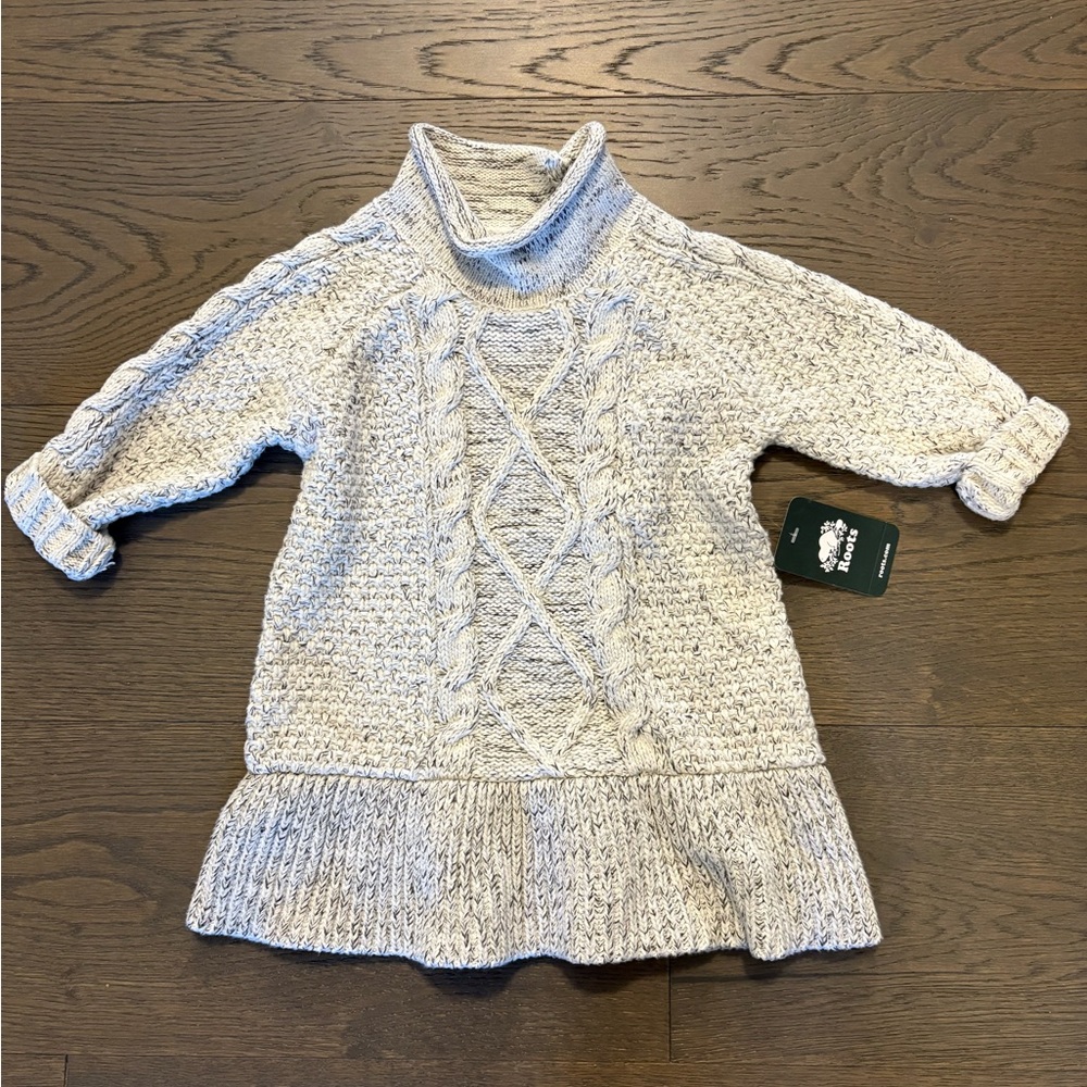 Baby roots creme/gray blend sweater dress 12-18M NWT